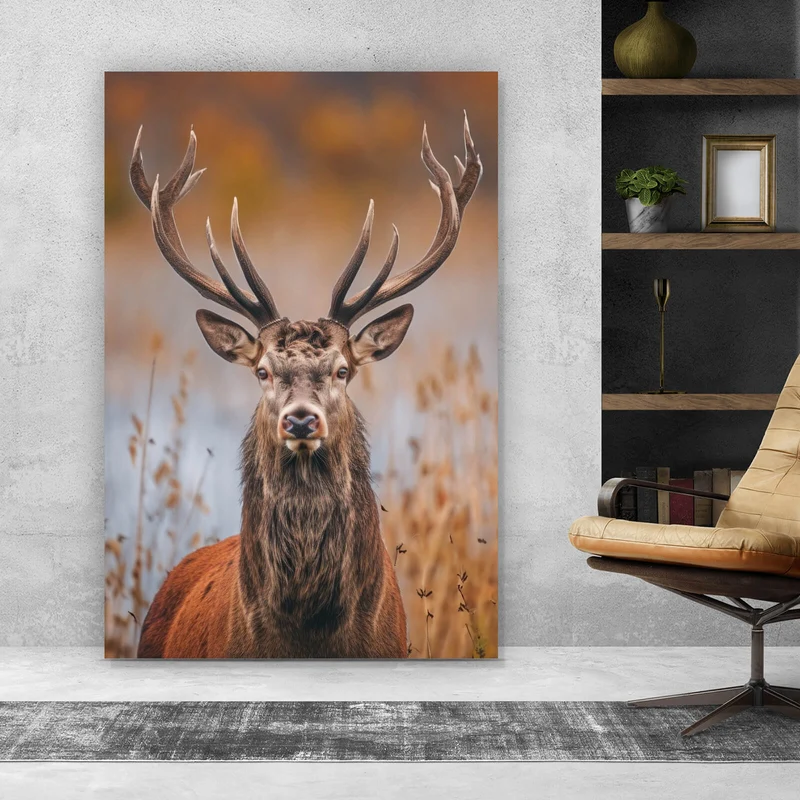 Aluminiumbild gebürstet Majestätischer Hirsch in der Natur Hochformat