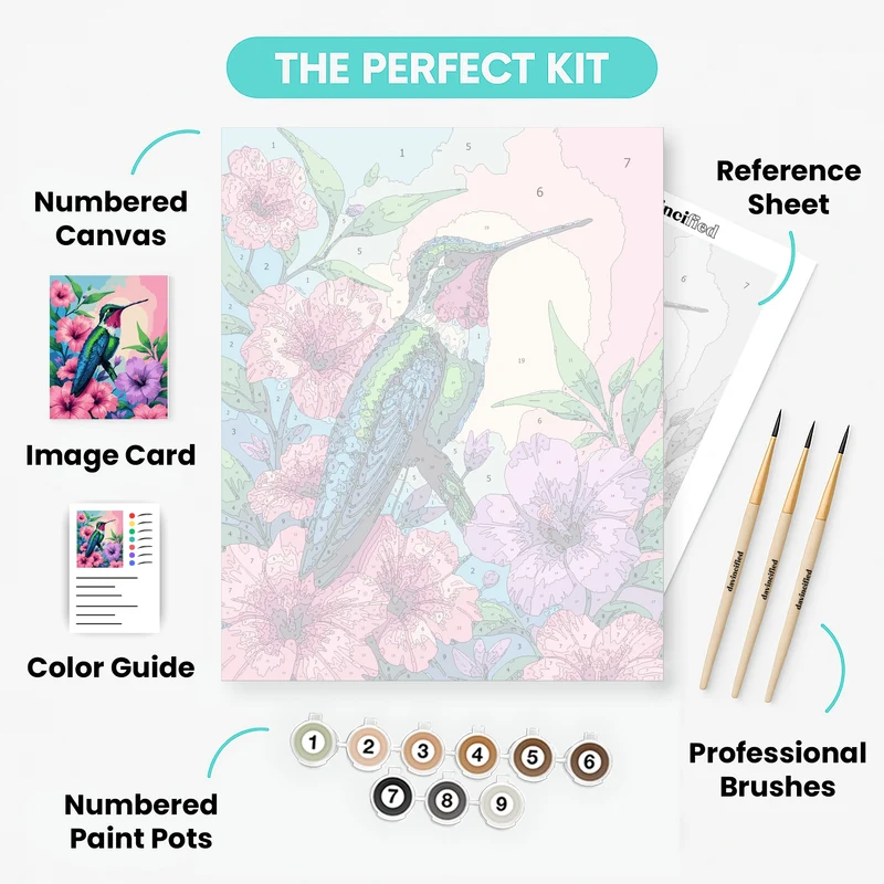 Vibrant Hummingbird with Hibiscus Flowers - Paint by Numbers Kit