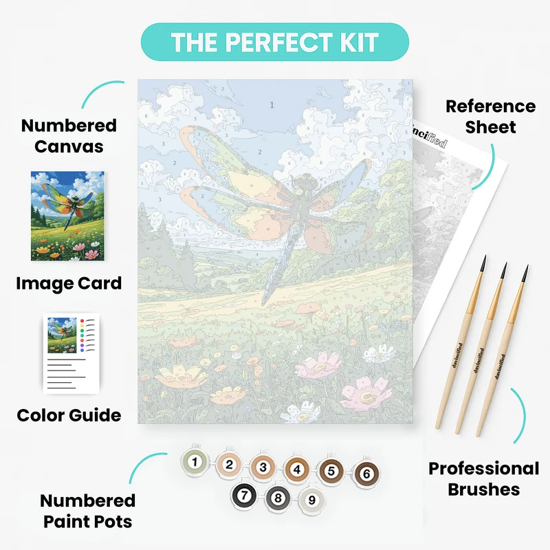 Colorful Dragonfly Over Wildflower Meadow - Paint by Numbers Kit