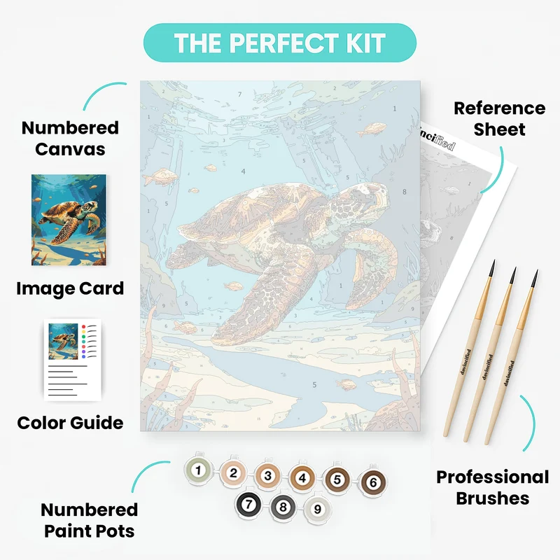 Sea Turtle Swimming Underwater - Paint by Numbers Kit