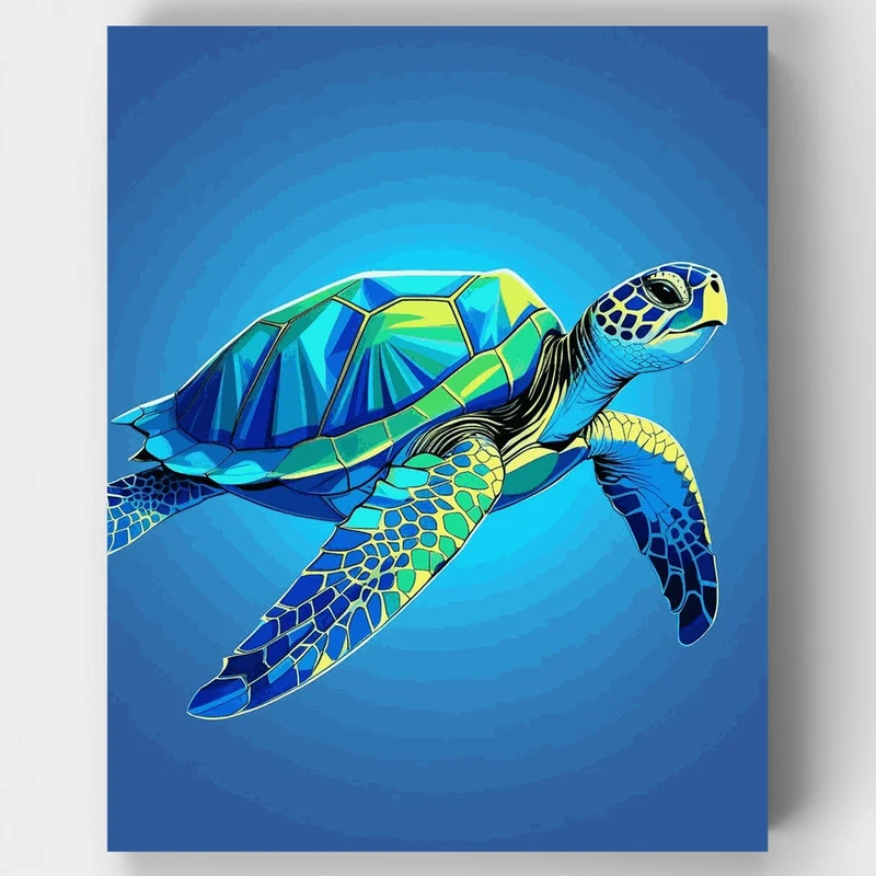 Majestic Sea Turtle in Ocean Blues - Paint by Numbers Kit
