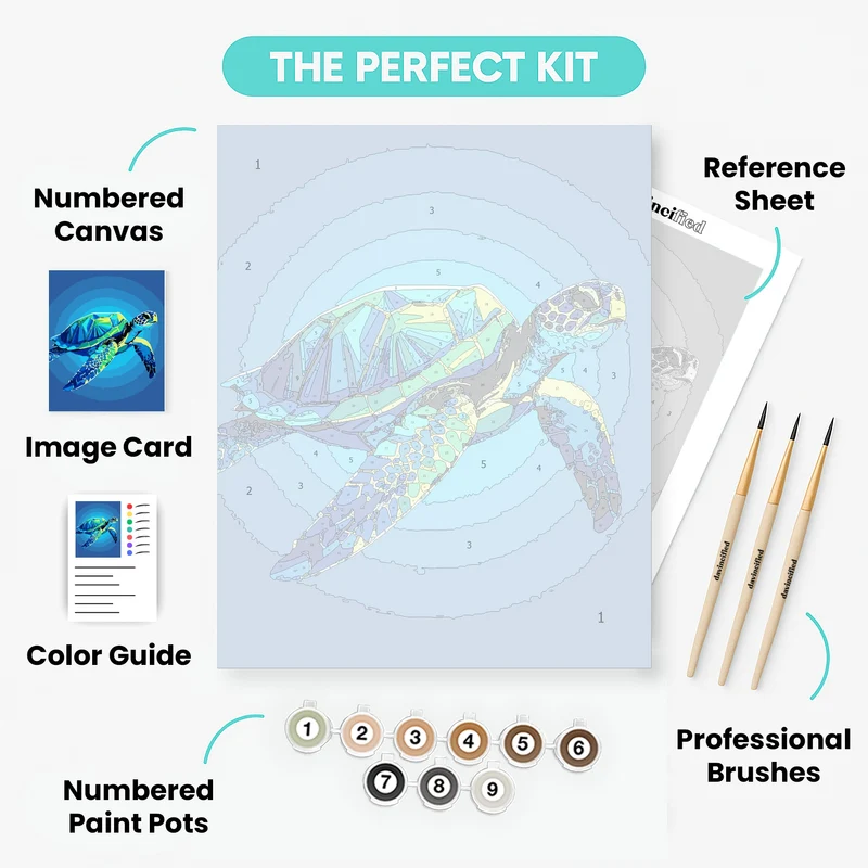 Majestic Sea Turtle in Ocean Blues - Paint by Numbers Kit