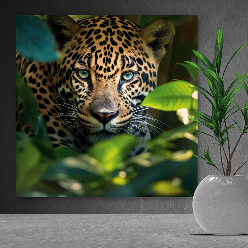 Leinwandbild Beeindruckendes Leoparden Porträt im Dschungel Quadrat