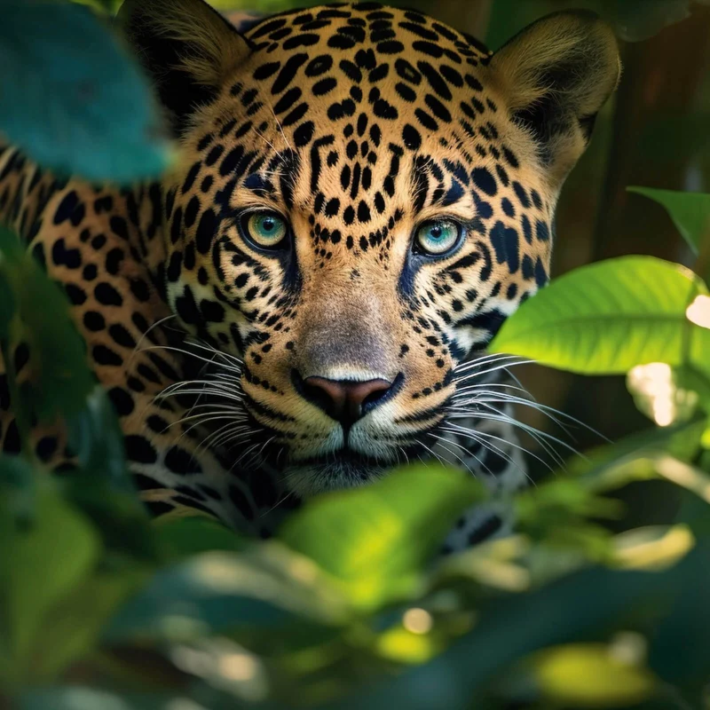 Leinwandbild Beeindruckendes Leoparden Porträt im Dschungel Quadrat