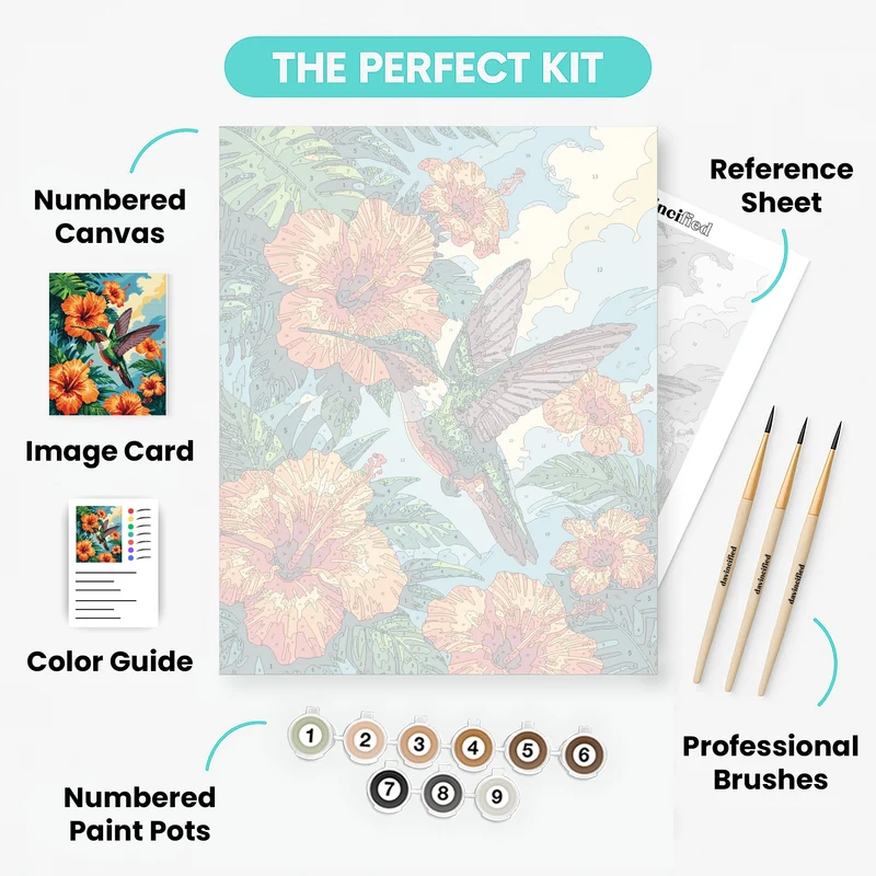 Hummingbird with Tropical Hibiscus Flowers - Paint by Numbers Kit