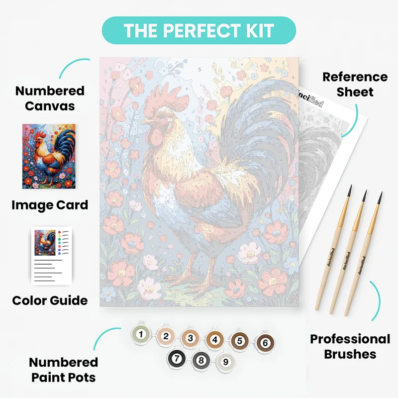 Vibrant Rooster in Blooming Garden - Paint by Numbers Kit
