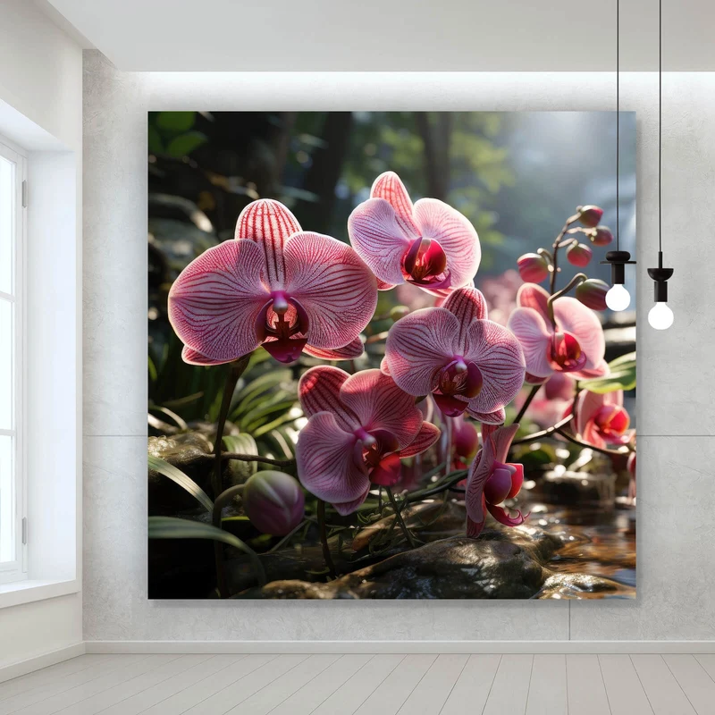 Aluminiumbild Beeindruckende Orchideen im Naturparadies Quadrat