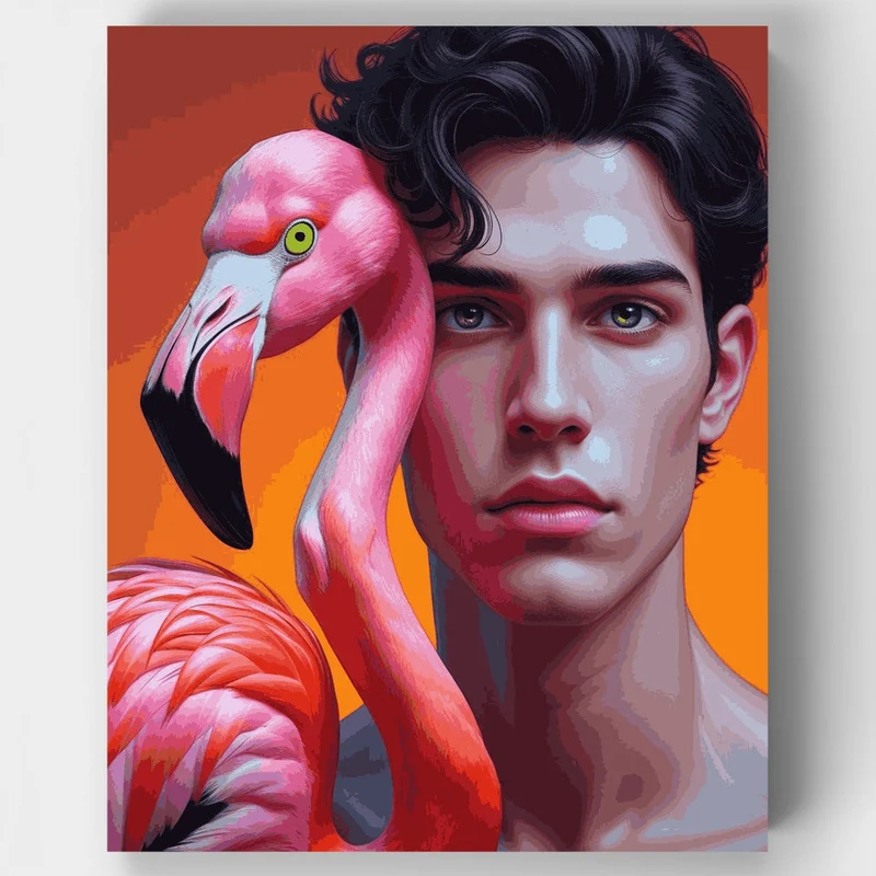 Man with Flamingo Portrait - Paint by Numbers Kit