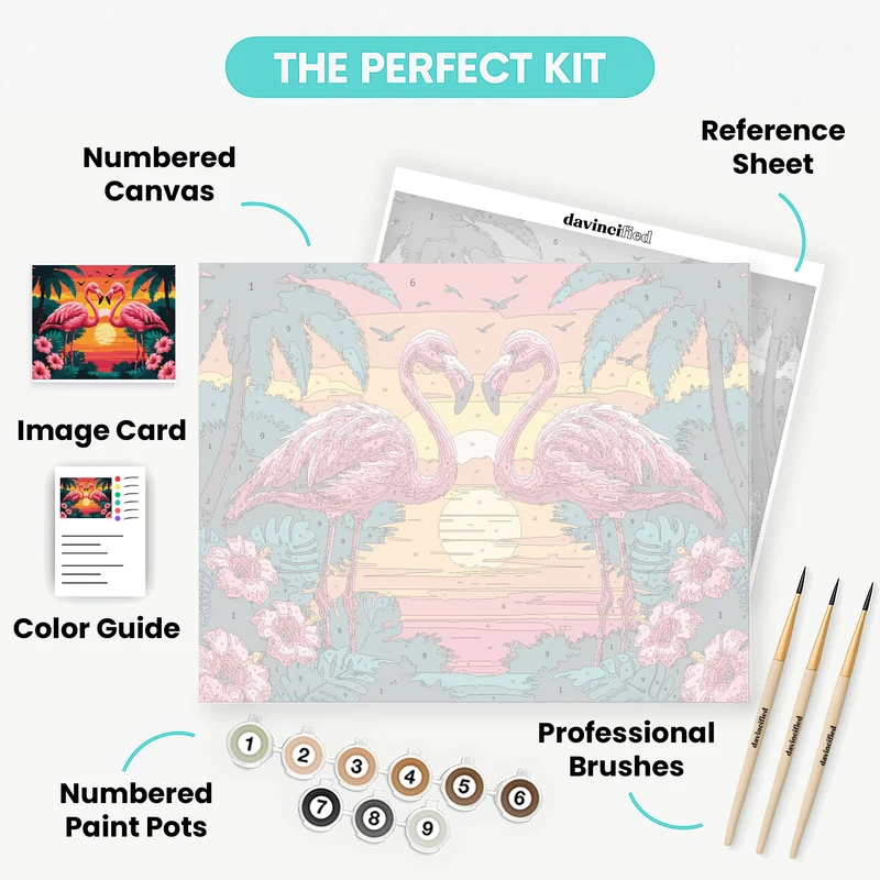 Flamingo Sunset Romance in Tropical Paradise - Paint by Numbers Kit