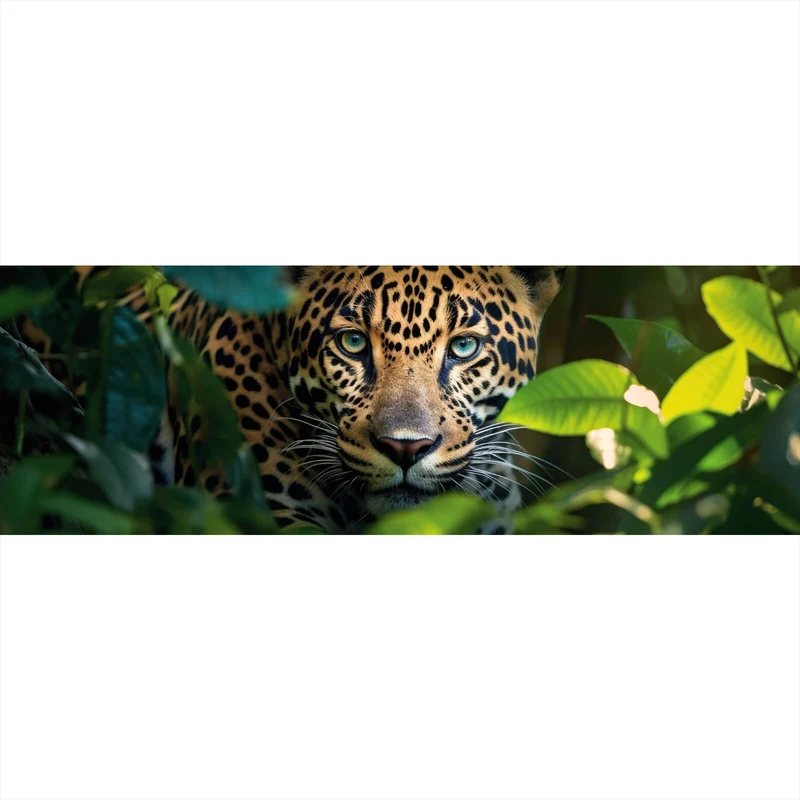 Aluminiumbild Beeindruckendes Leoparden Porträt im Dschungel Panorama