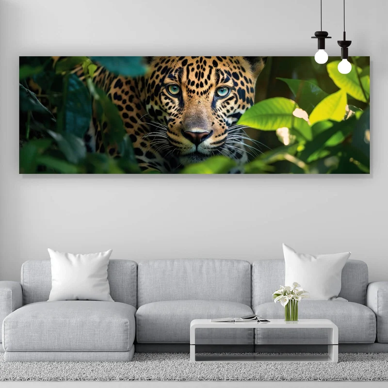 Poster Beeindruckendes Leoparden Porträt im Dschungel Panorama
