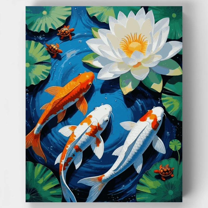 Koi Fish and Lotus Pond - Paint by Numbers Kit