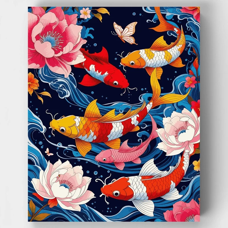 Vibrant Koi Fish and Blossoms - Paint by Numbers Kit