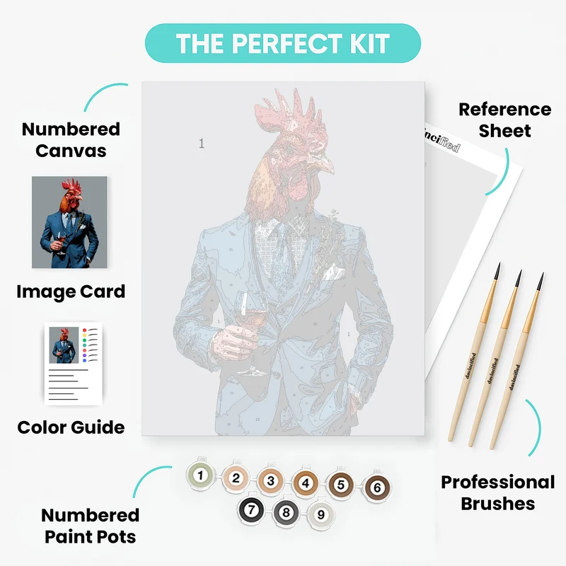 Dapper Rooster in Blue Suit - Paint by Numbers Kit