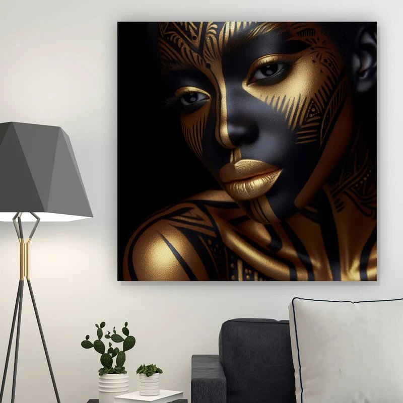 Aluminiumbild gebürstet Frauenporträt Tribal Modern Art Quadrat