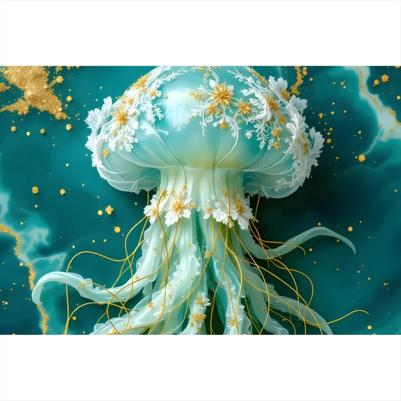Poster Edles Quallenmotiv mit floralen Details Querformat