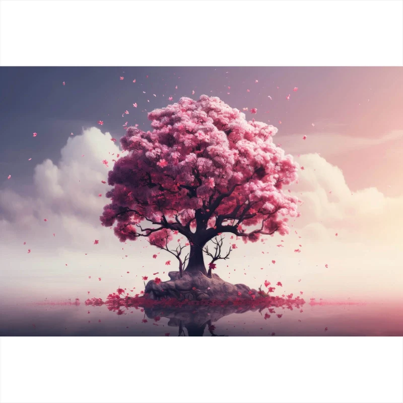 Leinwandbild Beeindruckender Baum auf stiller Wasserfläche Querformat
