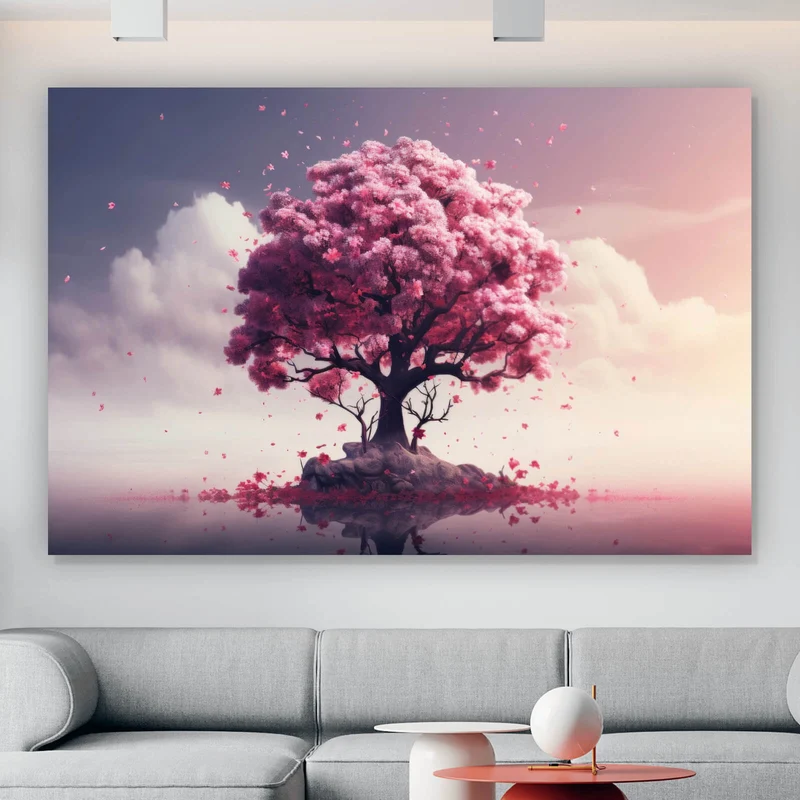Poster Beeindruckender Baum auf stiller Wasserfläche Querformat