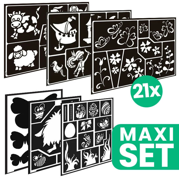 Large Set of Painting Stencils with Children's Motifs, Set of 21, Various Sizes