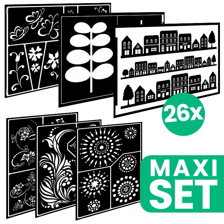 FOLK ART Large Painting Stencil Set, 26 pcs, Various Sizes