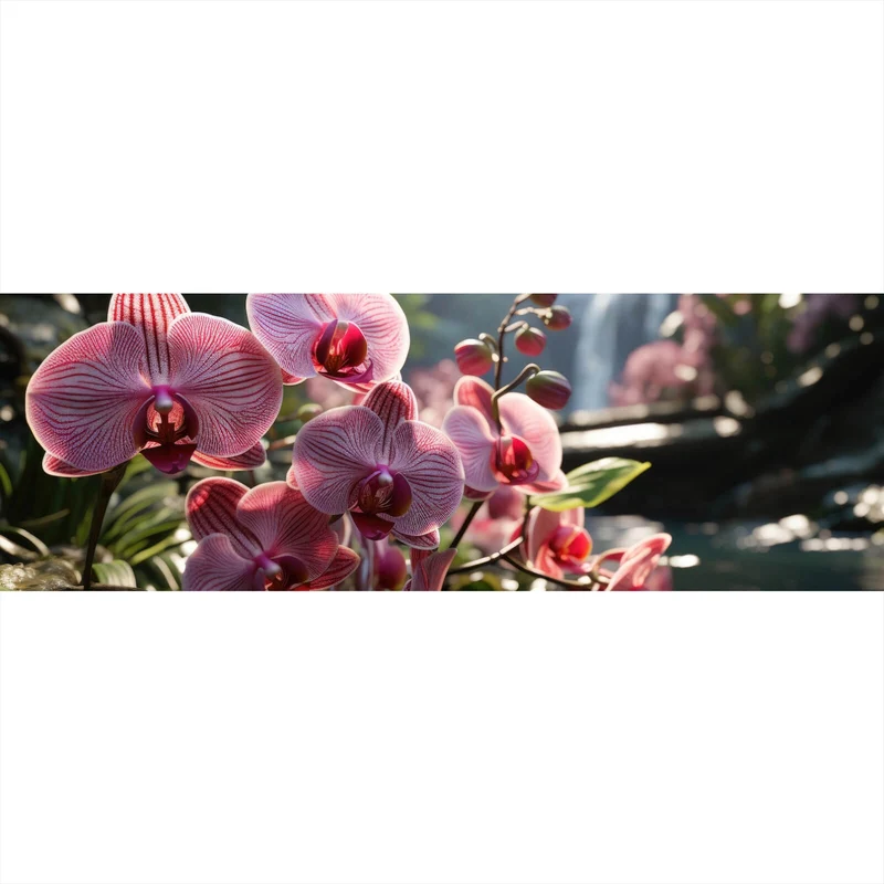 Leinwandbild Beeindruckende Orchideen im Naturparadies Panorama
