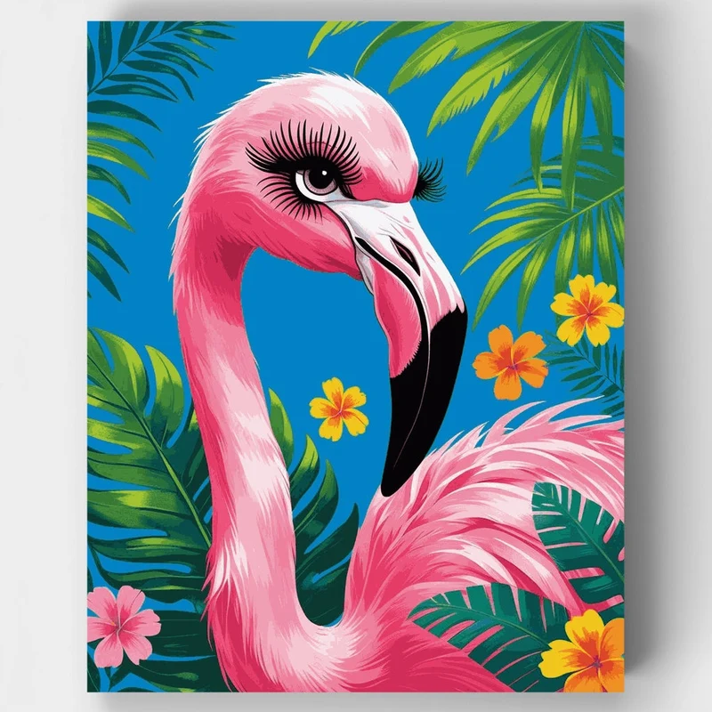 Tropical Flamingo with Lashes - Paint by Numbers Kit