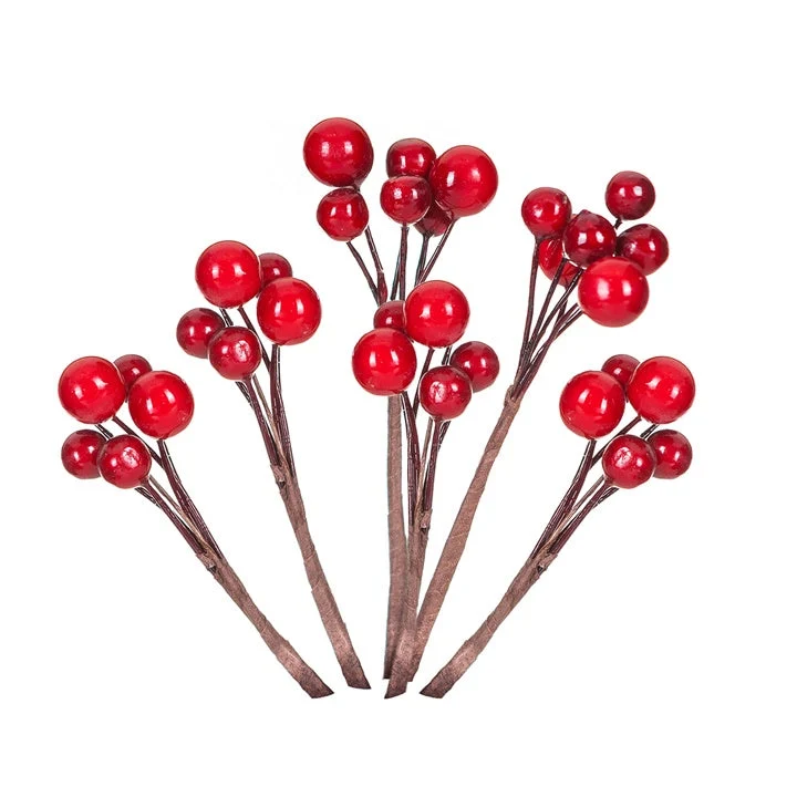 Decorative Twig with Red Berries - Set of 6