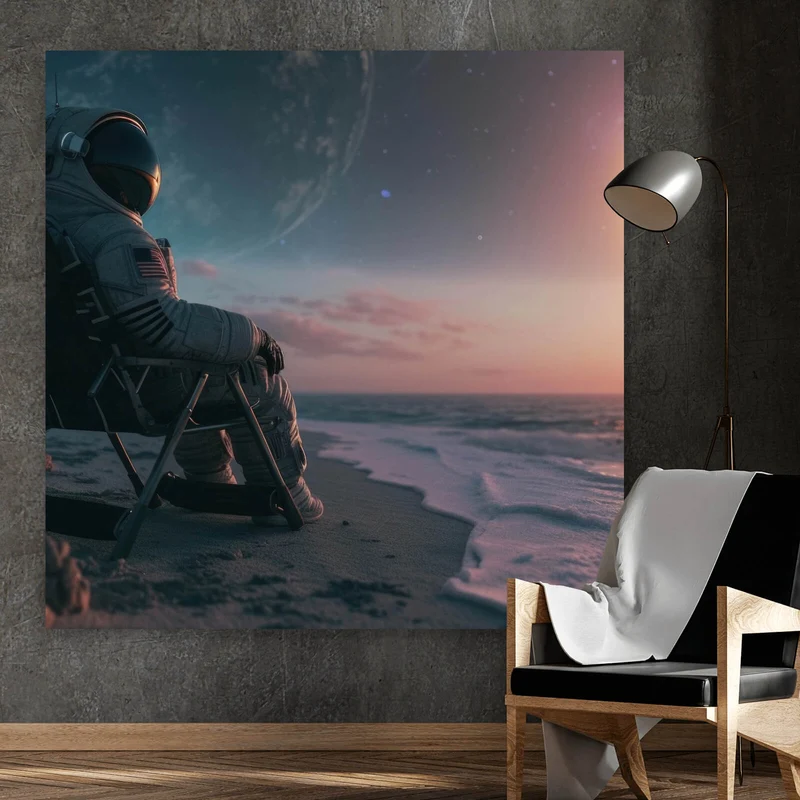 Aluminiumbild gebürstet Weltraum Sonnenuntergang am Strand Quadrat