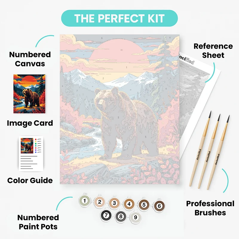 Majestic Bear at Sunset Mountain Stream - Paint by Numbers Kit
