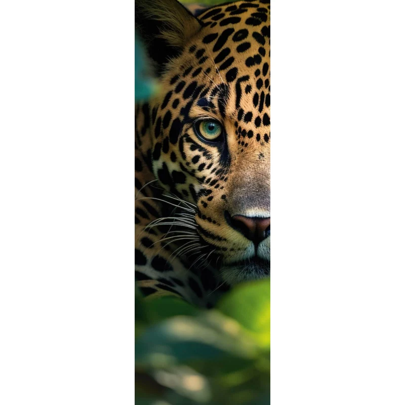 Aluminiumbild Beeindruckendes Leoparden Porträt im Dschungel Panorama Hoch