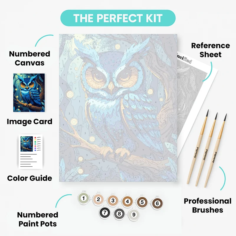 Mystical Blue Owl in Moonlit Forest - Paint by Numbers Kit