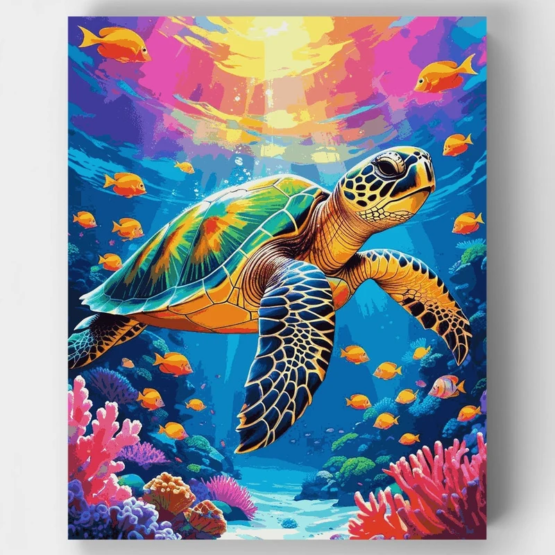 Glowing Sea Turtle Coral Adventure - Paint by Numbers Kit