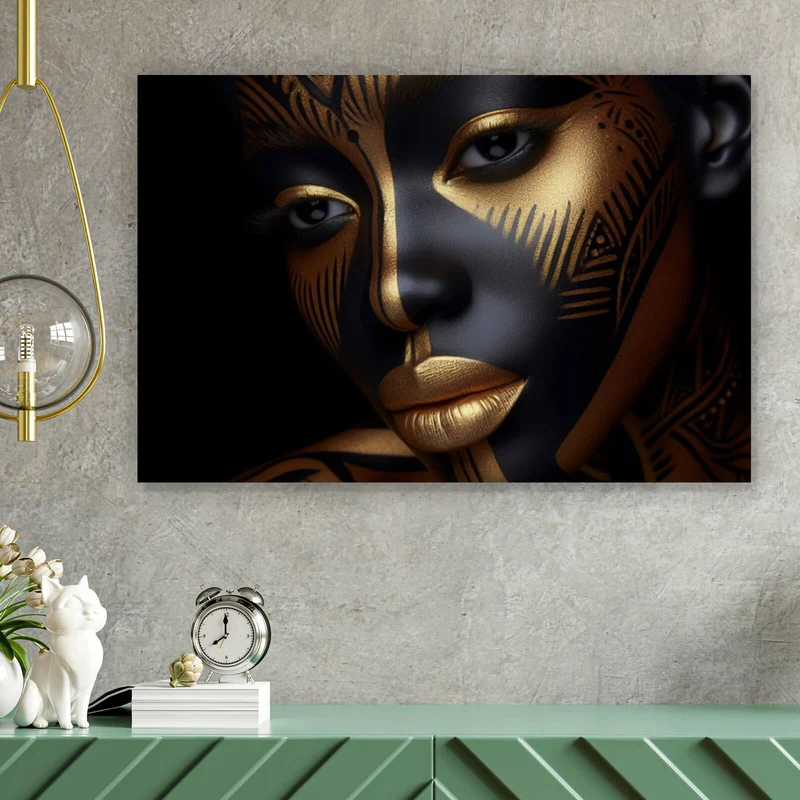 Aluminiumbild gebürstet Frauenporträt Tribal Modern Art Querformat
