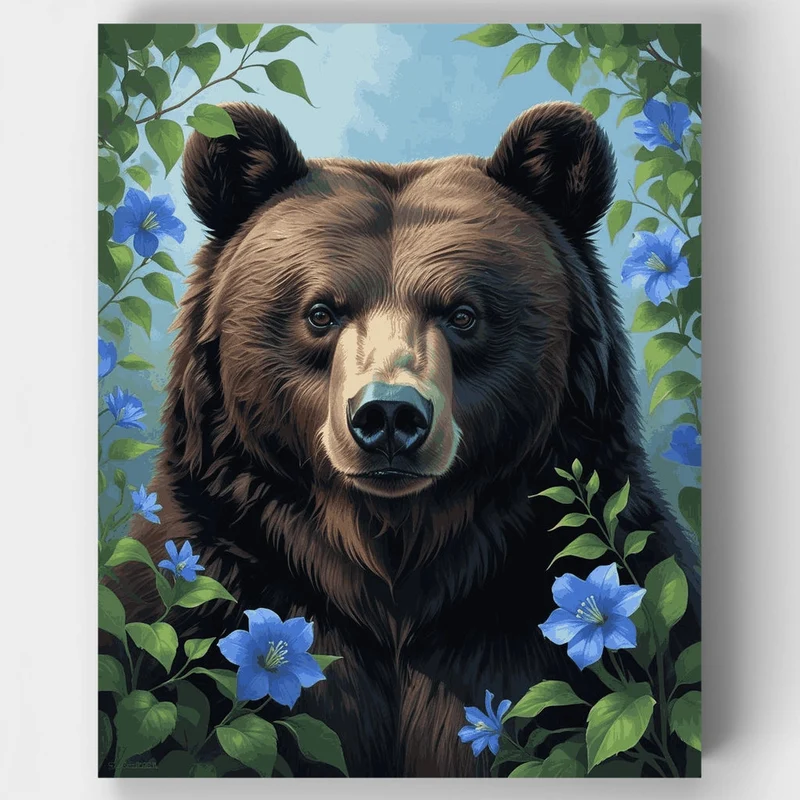Majestic Bear in Blue Wildflowers - Paint by Numbers Kit