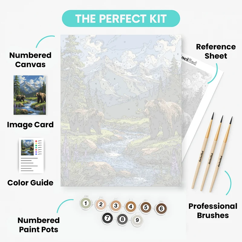 Majestic Bears by Mountain Stream - Paint by Numbers Kit