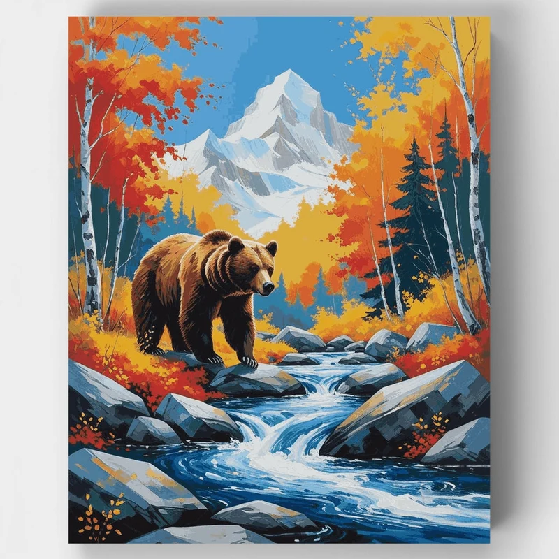 Grizzly Bear in Autumn Wilderness - Paint by Numbers Kit