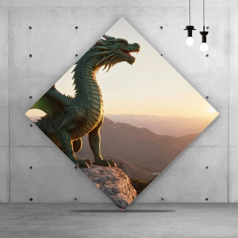 Leinwandbild Majestätischer Drache auf Felsen Raute