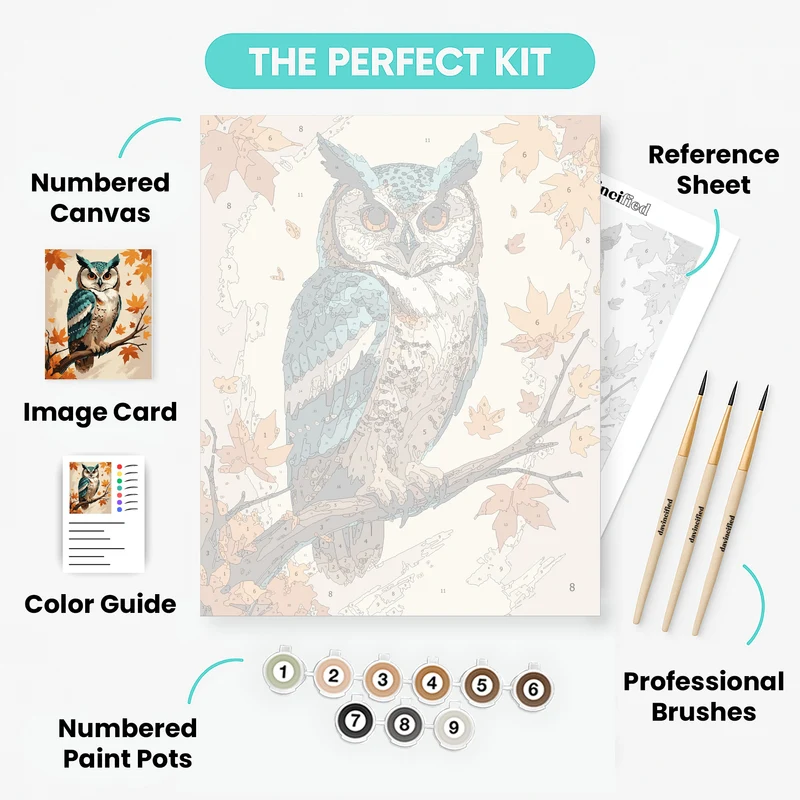 Autumn Owl on Branch - Paint by Numbers Kit