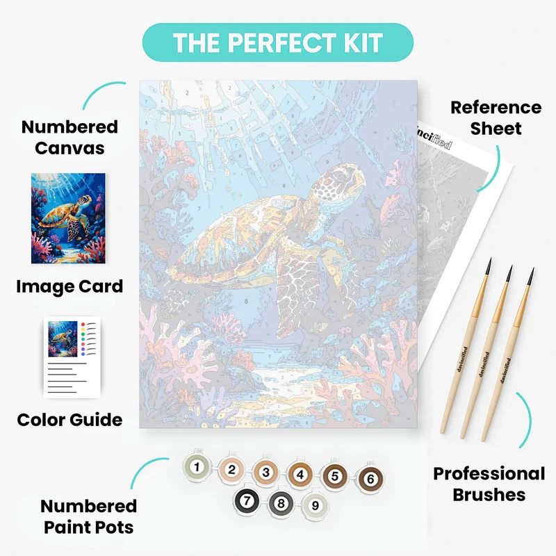 Sea Turtle Underwater Coral Reef - Paint by Numbers Kit