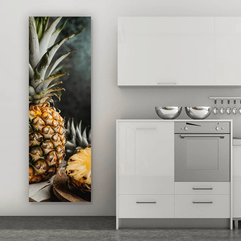 Spannrahmenbild Fruchtige Ananas auf Leinentuch Panorama Hoch