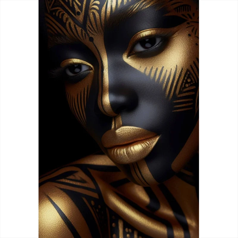 Aluminiumbild gebürstet Frauenporträt Tribal Modern Art Hochformat