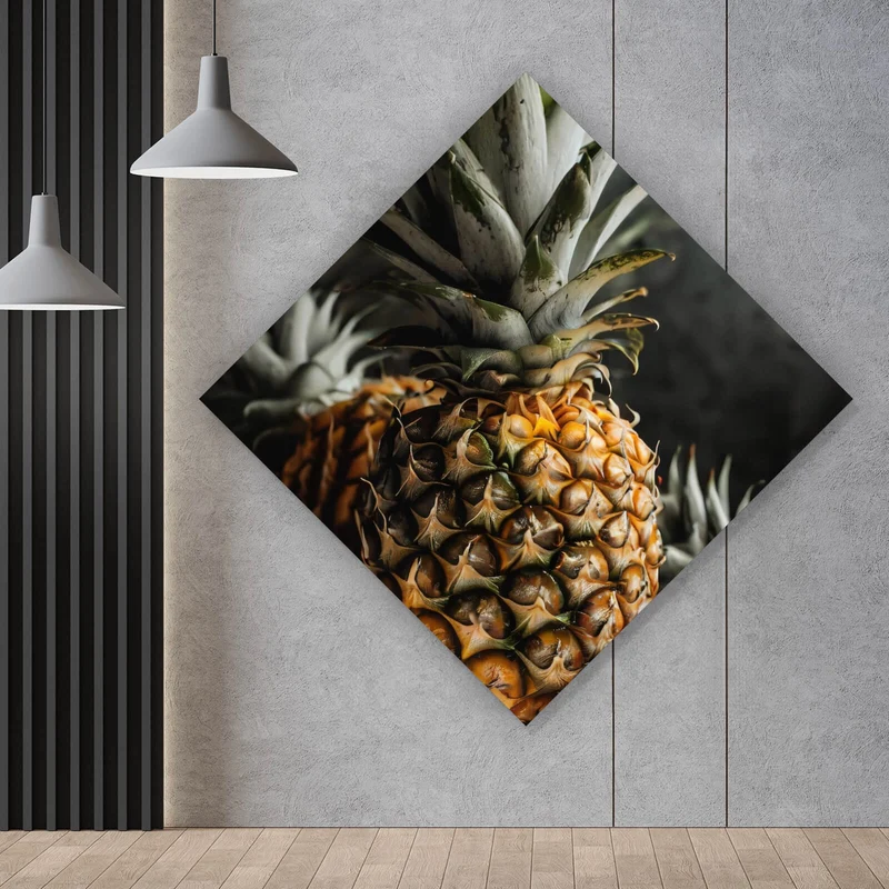 Acrylglasbild Fruchtige Ananas auf Leinentuch Raute