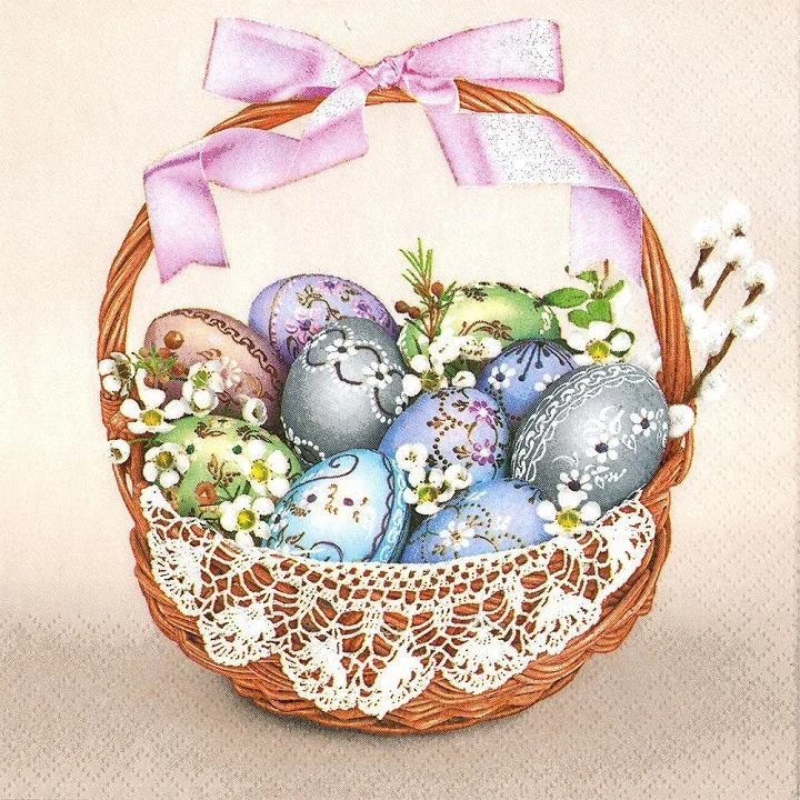 Easter Decoupage Napkins - Traditional Easter Basket - 1 pc