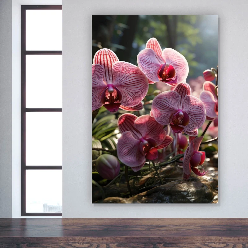 Aluminiumbild gebürstet Beeindruckende Orchideen im Naturparadies Hochformat