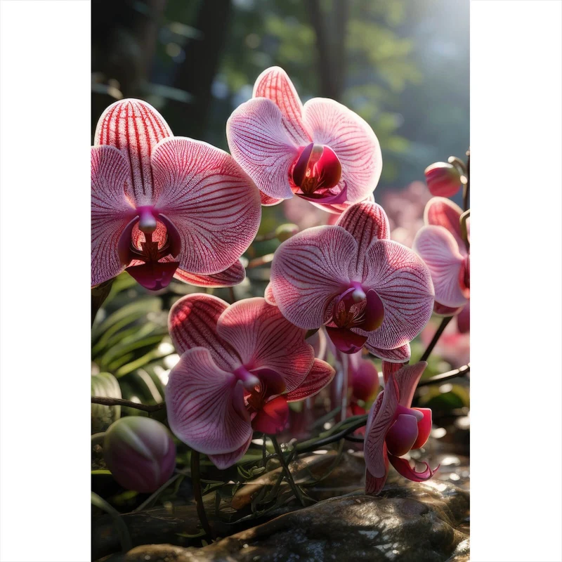 Aluminiumbild Beeindruckende Orchideen im Naturparadies Hochformat