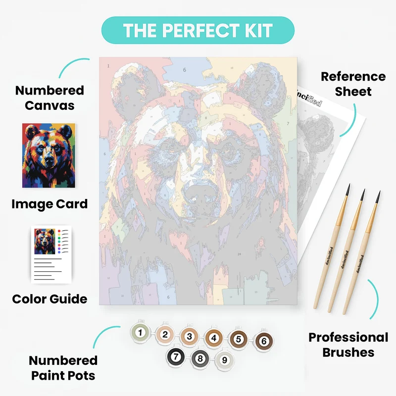 Vibrant Grizzly Bear Art - Paint by Numbers Kit