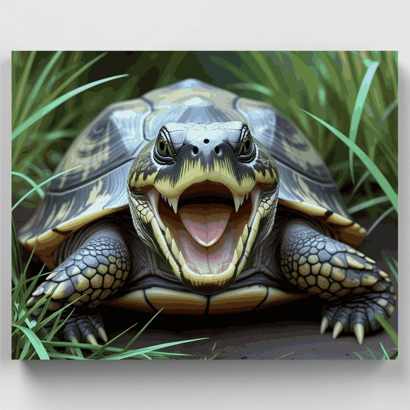 Fierce Turtle with Open Mouth - Paint by Numbers Kit