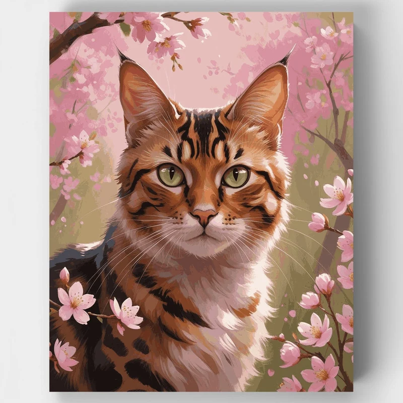Majestic Lynx in Cherry Blossom Garden - Paint by Numbers Kit