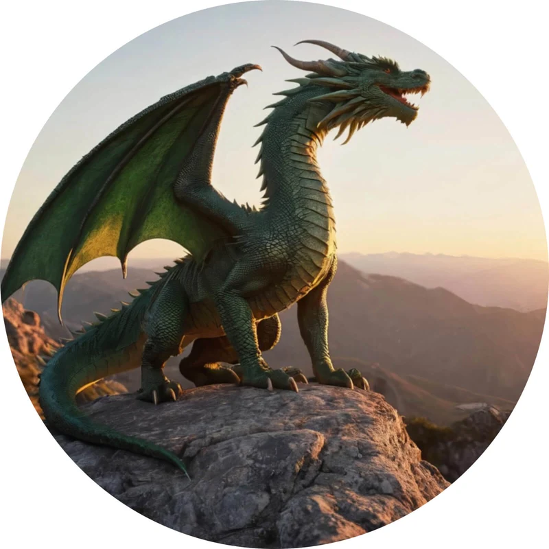 Aluminiumbild gebürstet Majestätischer Drache auf Felsen Kreis