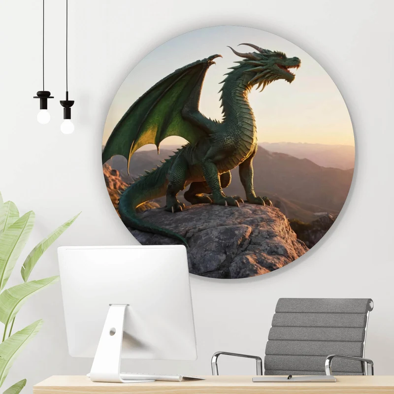 Aluminiumbild Majestätischer Drache auf Felsen Kreis